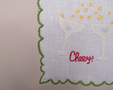 Tovagliolo da cocktail, 100% lino, ricamato a mano, cheers