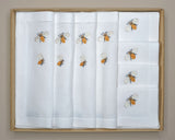 Set 4 tovagliette e 4 tovaglioli, ricamati a mano, fantasia Apine