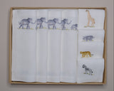 Set tovagliette americane e tovaglioli, 100% Lino, ricamati a mano, tovagliette con animaletti. Ideali per bambini