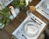 Tovaglietta americana e tovagliolo in puro lino con tanti animaletti della savana, ricamati a mani, ideale per grandi e piccini, tovaglia savana