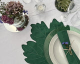 Tovagliette a forma di foglie ricamate a mano, 100% Lino