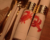 Dettaglio tovaglioli, Aragosta e Granchietto, ricamati a mano, set in fondo al mar, 100% Cotone